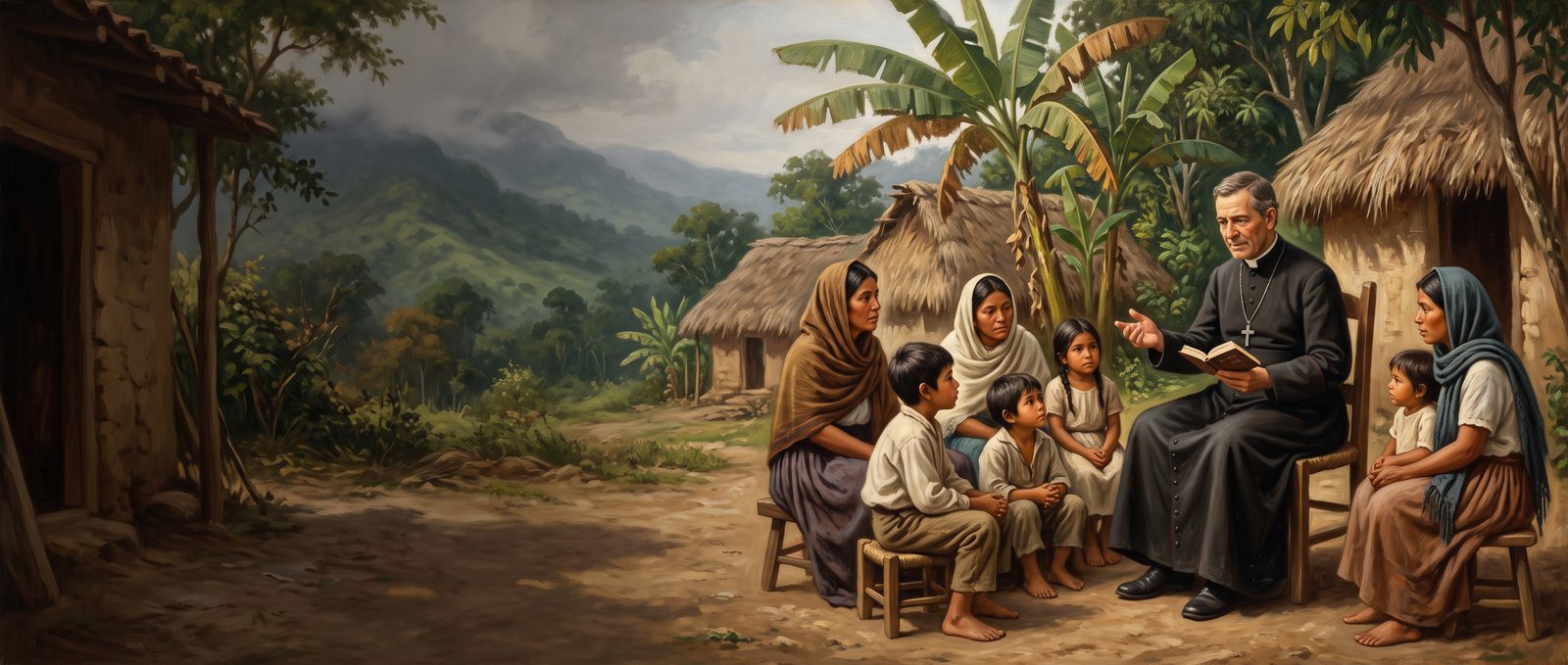 evocación de San Rafael Guízar y Valencia enseñando el catecismo en la sierra de Veracruz